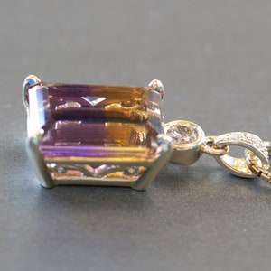 29.41ctw Emerald Cut Ametrine and Diamond 14k Yellow Gold Necklace