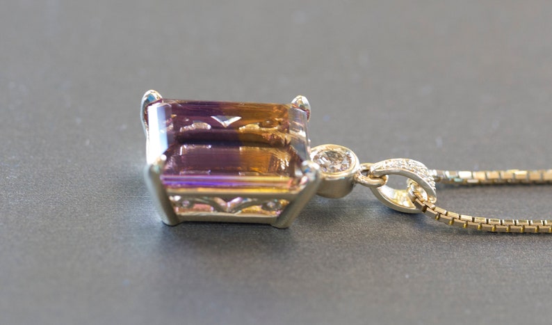 29.41ctw Emerald Cut Ametrine and Diamond 14k Yellow Gold Necklace