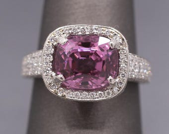 Exquisite Pink Plum Purple Spinel and Diamond Ring in Platinum