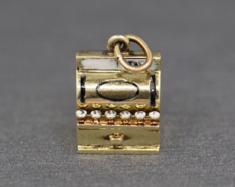 Vintage Sloan and Co Old Fashioned Enameled Cash Register Charm in 14k Yellow Gold
