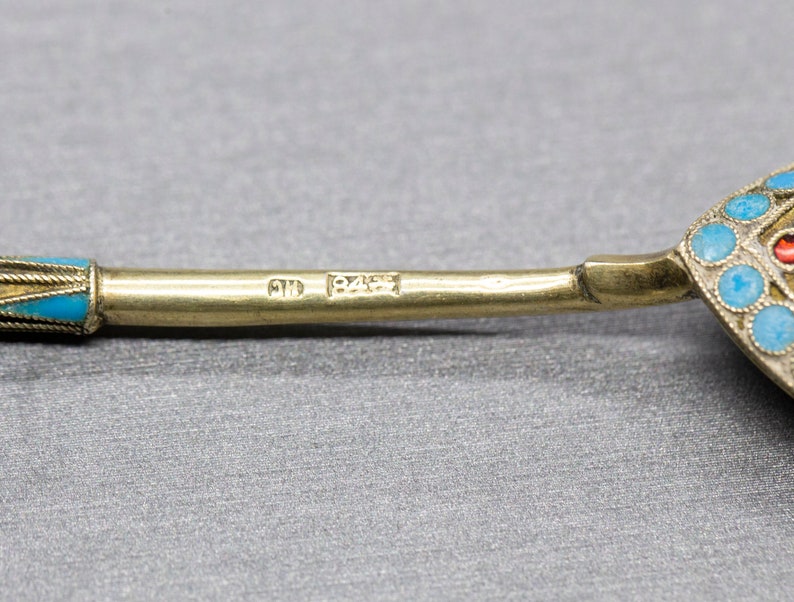 Demitasse Spoon Enameled Bowl Enamel Gilt Spoon Russian Enamel Gold Plated Spoon 84 zolotnic Russian Imperial Silver Cloissone/' Spoon