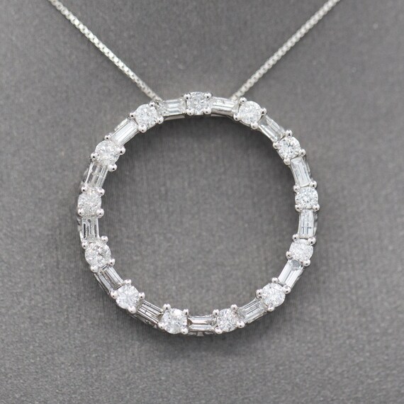 Diamond baguette circle necklace deals