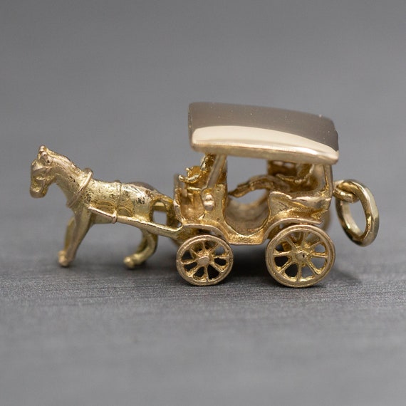 Horse Drawn Carriage with Rider Charm Pendant in … - image 1
