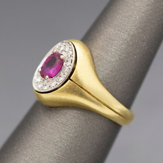 Ruby and Diamond Signet Style Ring in 18k Yellow … - image 9