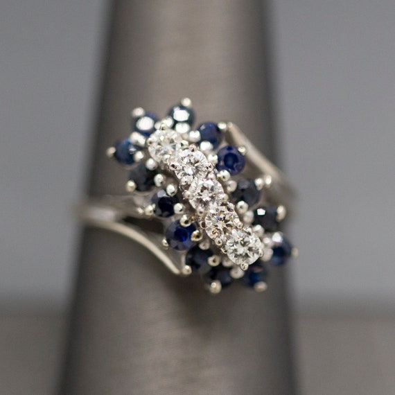 Classic Sapphire and Diamond Waterfall Cocktail Ring in 14k White