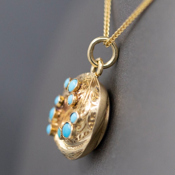 Antique Victorian Turquoise Round Locket with Gla… - image 8