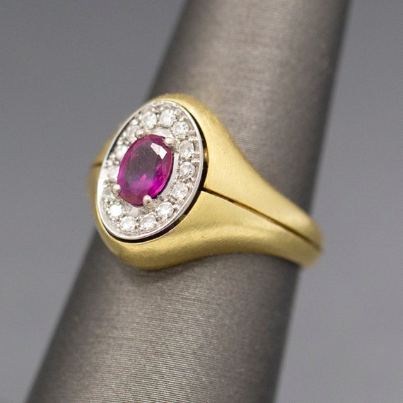 Ruby and Diamond Signet Style Ring in 18k Yellow … - image 8