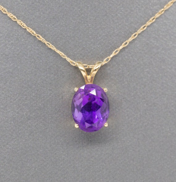 Classic 2 70ct Oval Natural Amethyst Pendant Necklace 14k Image 0