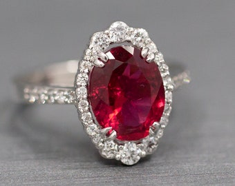 Handcrafted Rubellite Tourmaline and Diamond Cocktail Ring in 18k White Gold, October Birthstone, Vivid Pink Statement Ring, Pink Tourmaline