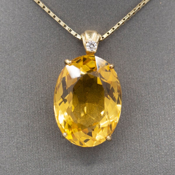 Sunny Citrine and Diamond Accent Pendant Necklace in 14k Yellow Gold