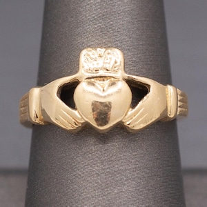 Vintage Claddagh-verlovingstrouwring in 14k geelgoud