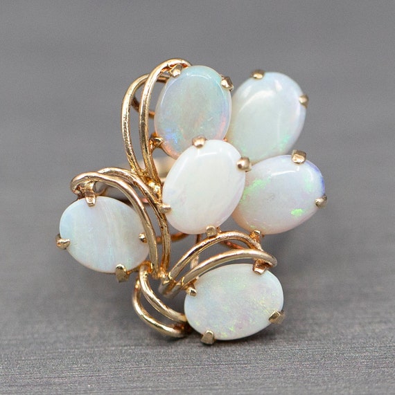 Vintage Opal Layered Cocktail Ring in 14k Yellow … - image 2