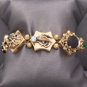 Vintage Retro Gemstone Slide Bracelet in 14k Yellow Gold 7.5&quot;
