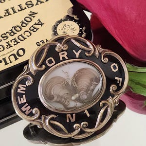 Antique Victorian Mourning In Memory Of Hair Work Brooch in 10k Yellow Gold