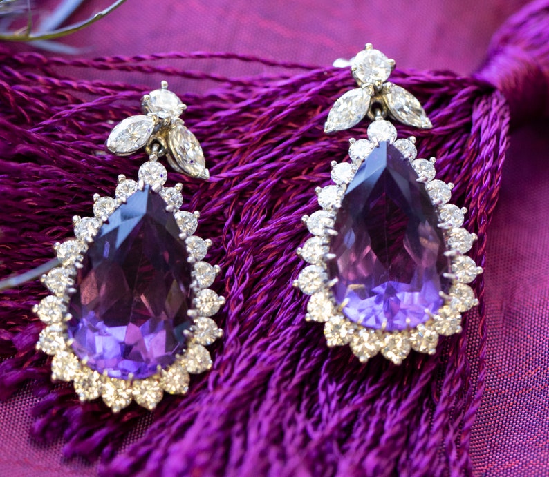 20.00ctw Amethyst and Diamond Dangle Earrings Pear Drop Etsy