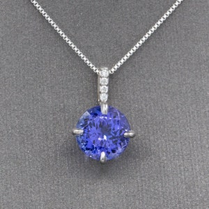 Stunning Brilliant Cut Natural Tanzanite and Diamond Pendant Necklace in 14k White Gold, December Birthstone, Handcrafted Tanzanite Necklace