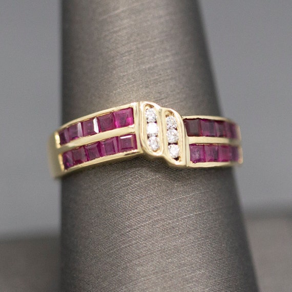 Ruby and Diamond Twist Channel Set Band Ring in 1… - image 2