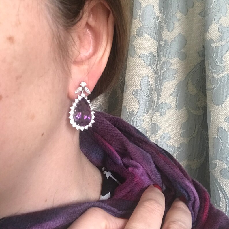 20.00ctw Amethyst and Diamond Dangle Earrings Pear Drop Etsy