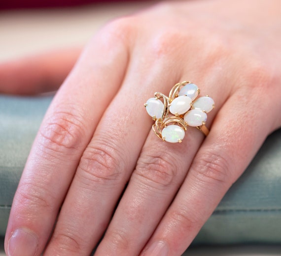 Vintage Opal Layered Cocktail Ring in 14k Yellow … - image 10