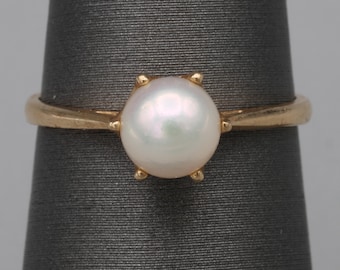 Eleganter Vintage-Perlen-Solitärring aus 10-karätigem Gelbgold