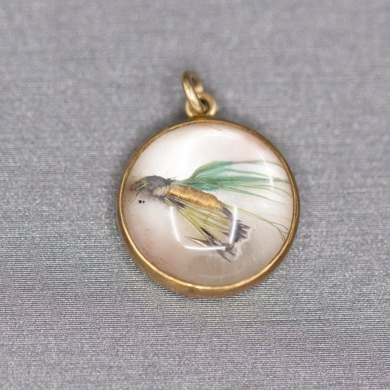 Antique Essex Crystal Fishing Lure Pendant Charm in 14k Yellow
