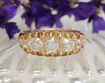 Antique Victorian Belcher Set Old European Cut Diamond Ring in 14k Yellow Gold