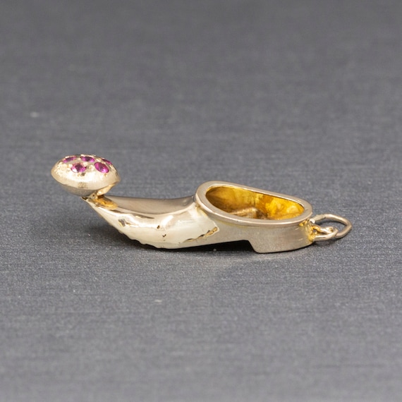 Vintage Turkish Shoe Sabah Slipper Nalins Charm in 18k Yellow Gold with Rubies