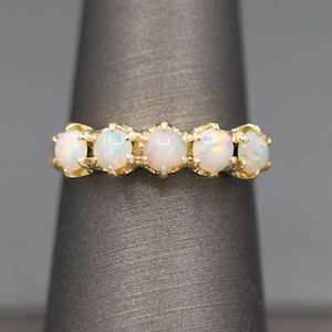 Handcrafted Opal Half Hoop Band Ring in 14k Yellow Gold