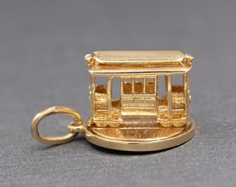 Rare San Francisco Cable Car Turnaround Spinner Charm in 14k Yellow Gold