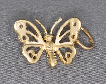 Charming Butterfly with Open Wings Dangling Charm in 14k Yellow Gold