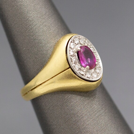 Ruby and Diamond Signet Style Ring in 18k Yellow … - image 4
