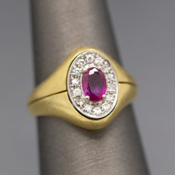 Ruby and Diamond Signet Style Ring in 18k Yellow … - image 2