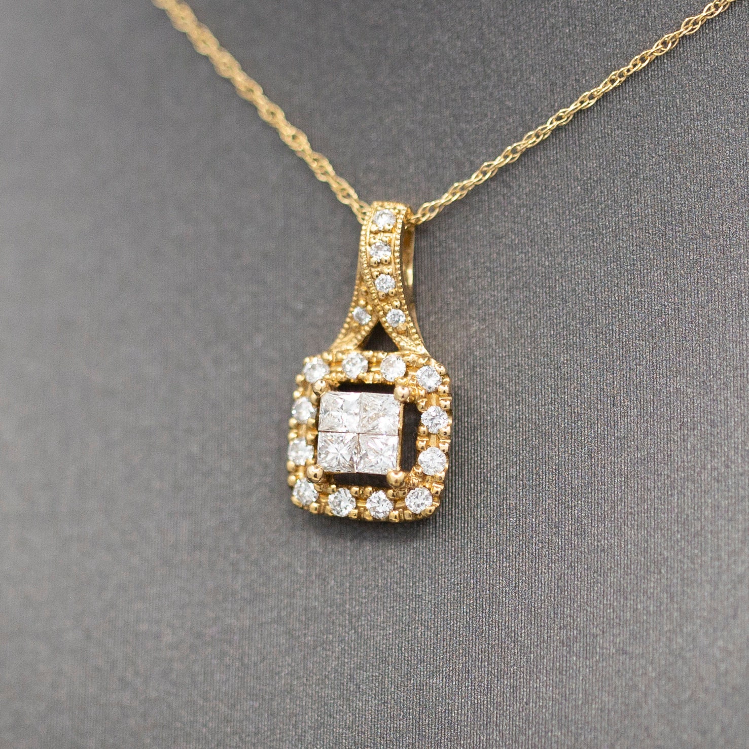 Princess Cut Diamond Pendant Necklace 