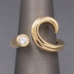 Unique Bezel Set Diamond Swirl Statement Ring in 14k Yellow Gold