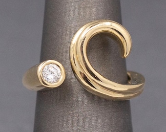 Unique Bezel Set Diamond Swirl Statement Ring in 14k Yellow Gold