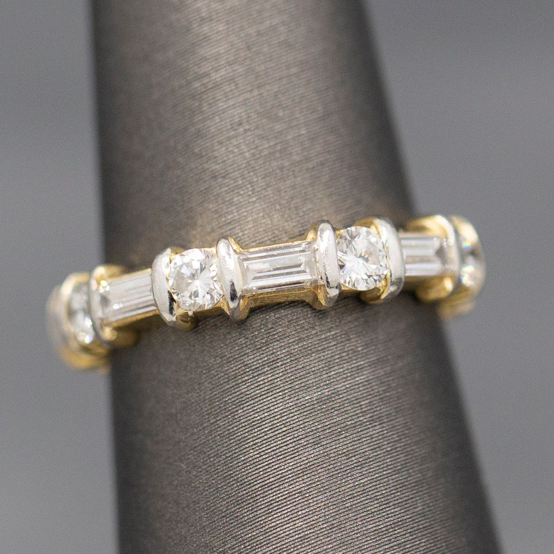 Sparkling Baguette Cut and Round Cut Diamond Eternity Band Ring in 14k ...