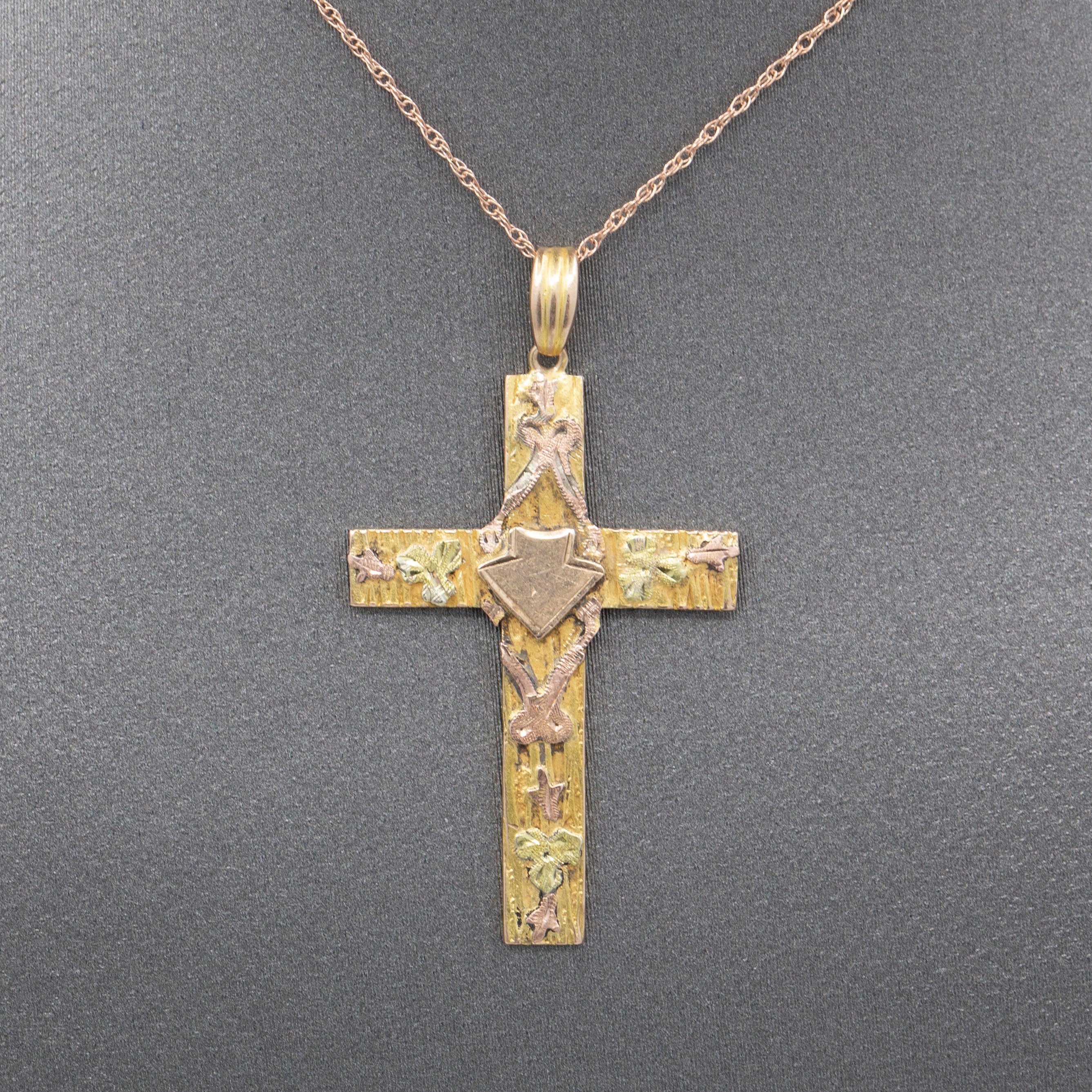 Delicate Antique Victorian Christian Cross Pendant Necklace in 10k Gold