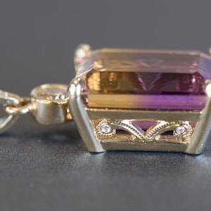 29.41ctw Emerald Cut Ametrine and Diamond 14k Yellow Gold Necklace