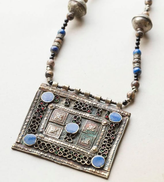 Vintage Moroccan Berber Silver and Enamel Pendant… - image 1