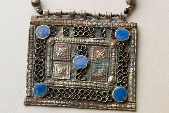 Vintage Moroccan Berber Silver and Enamel Pendant… - image 4