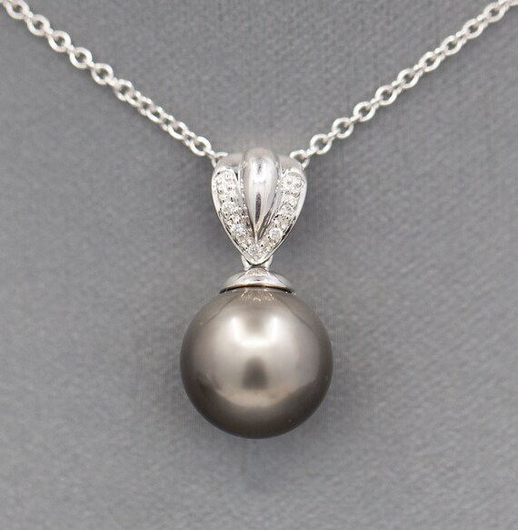 12mm Gray Tahitian Pearl and Diamond 