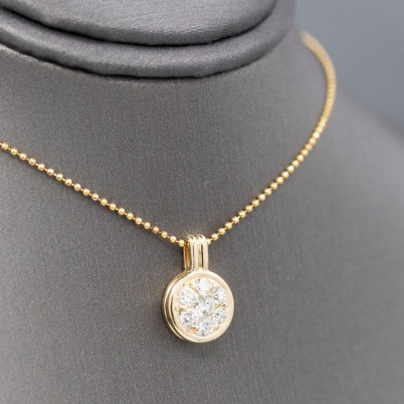 Sparkly Diamond Cluster Pendant Necklace in 14k Y… - image 3