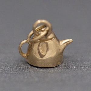 Miniature Teapot Tea Kettle Charm Pendant in 14k Yellow Gold