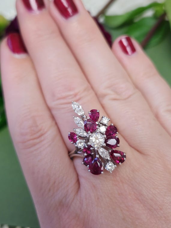 Incredible Ruby and Diamond Cluster Statement Rin… - image 10