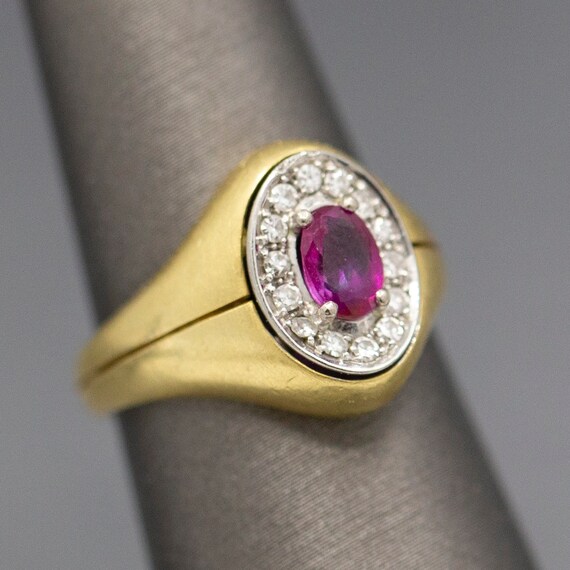 Ruby and Diamond Signet Style Ring in 18k Yellow … - image 3
