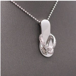 Classic Hawaiian Flip Flop Sandal Pendant Charm Necklace in 14k White Gold
