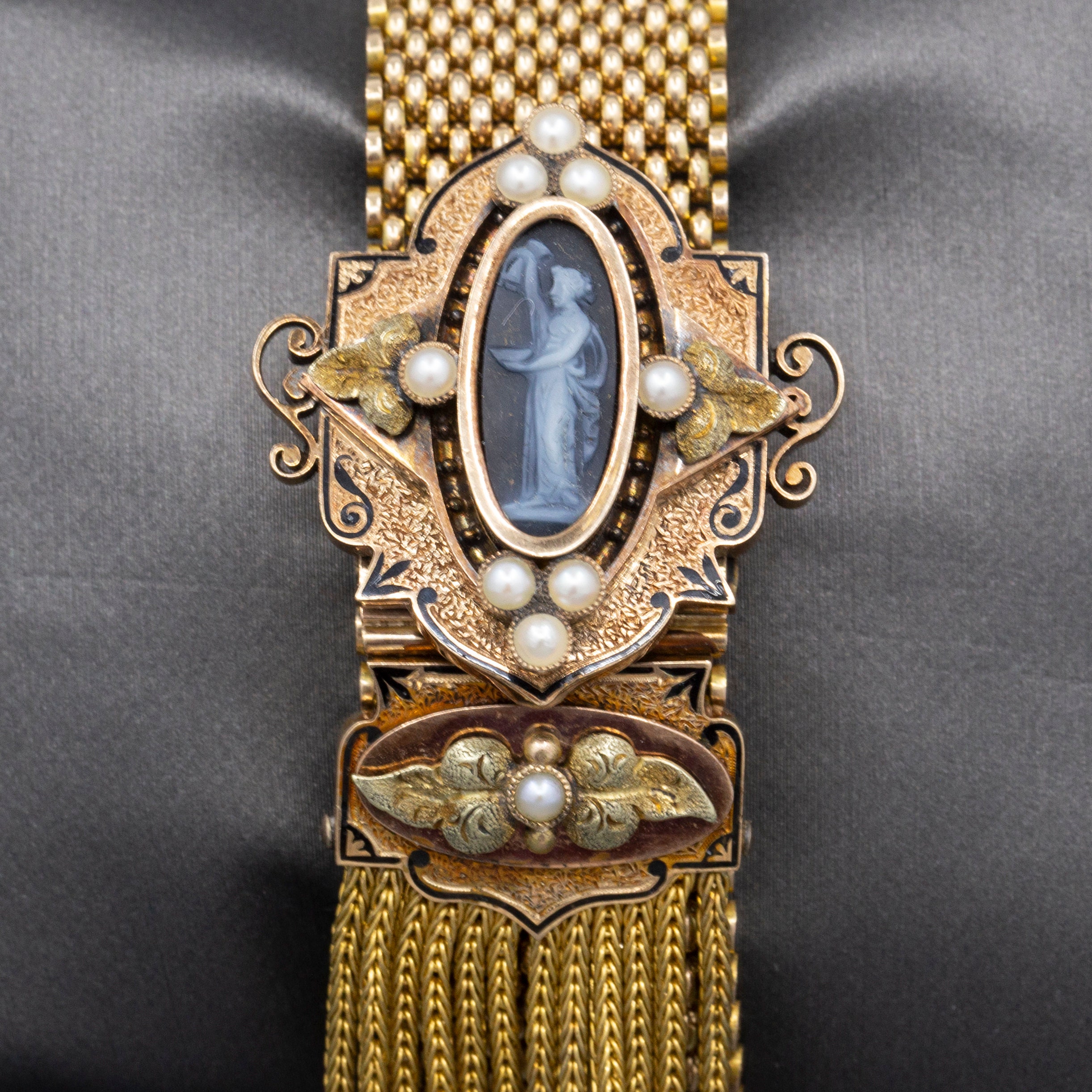 Clearine Signore stile vittoriano cristallo simulato perla multi floreale cameo ispirato braccialetto ovale elasticizzato, Cristallo Perla artificiale