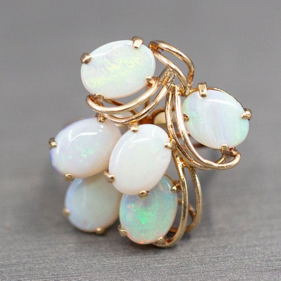 Vintage Opal Layered Cocktail Ring in 14k Yellow … - image 8