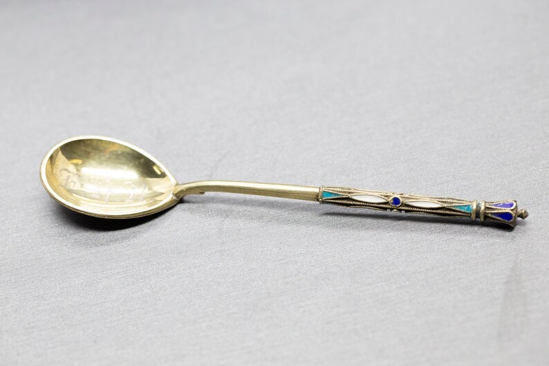 Demitasse Spoon Enameled Bowl Enamel Gilt Spoon Russian Enamel Gold Plated Spoon 84 zolotnic Russian Imperial Silver Cloissone/' Spoon