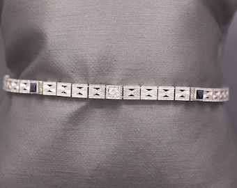 Bracelet Vintage Art Déco Années 1930 - Cabochon En Verre - Doré - Début XXe Siècle